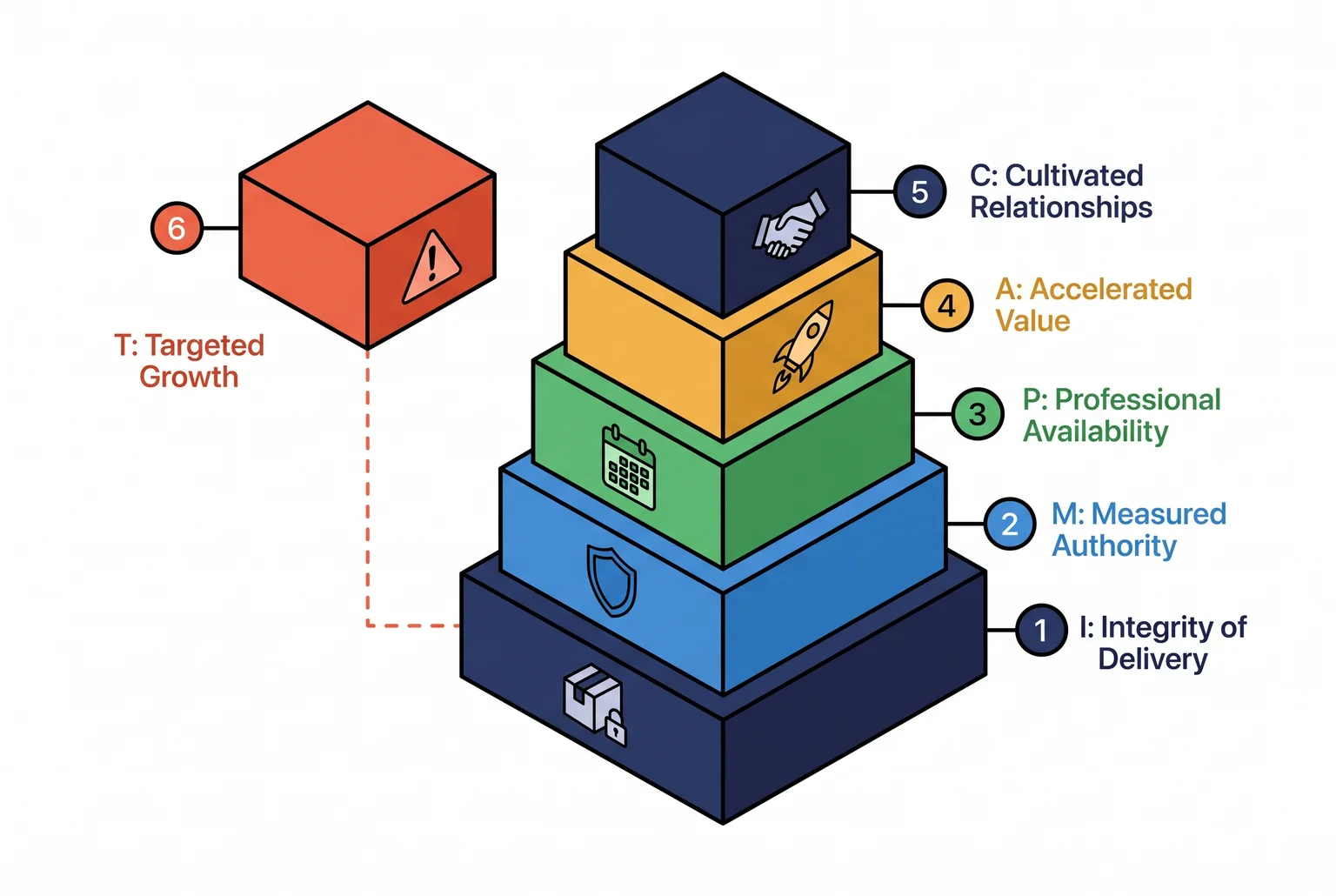 Most clinics build the top block first: the protocol only works when the other five are solid enough to hold it up.